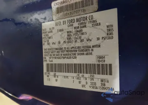 2009 Ford Ranger z USA, uszkodzony, nr VIN 1FTYR10D79PA55129